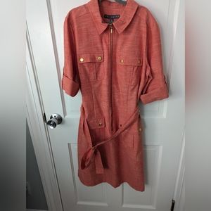 Sheragano Women's 8 Shirt Dress Red Chambray Roll Cuff Sleeve Safari Cargo